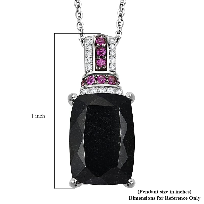California Black Jade and Multi Gemstone 8.80 ctw Elegant Pendant Necklace in Rhodium Over Sterling Silver 20 Inches