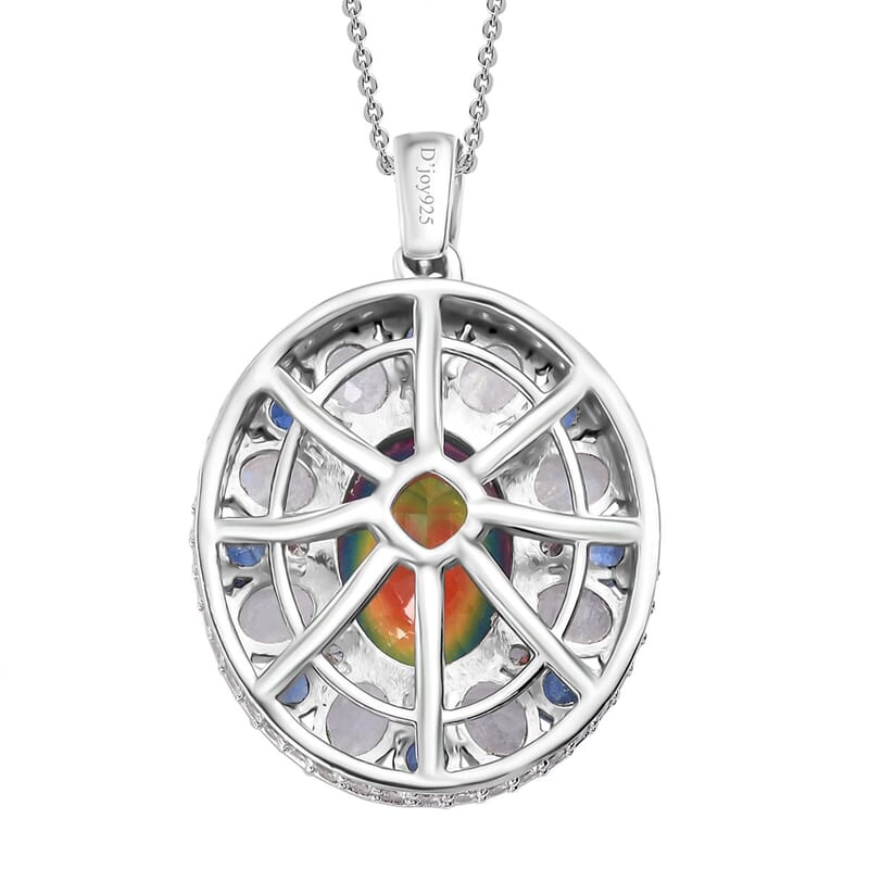 Nebula Quartz Doublet and Multi Gemstone 12.90 ctw Celestial Orbit Pendant Necklace in Rhodium Over Sterling Silver 20 Inches