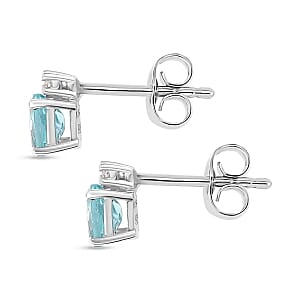 Lagoon Apatite and White Zircon 3.50 ctw Earrings, Ring (Size 8.) and Pendant in Rhodium Over Sterling Silver