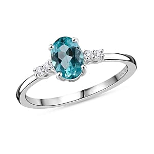 Lagoon Apatite and White Zircon 3.50 ctw Earrings, Ring (Size 8.) and Pendant in Rhodium Over Sterling Silver