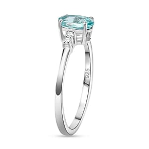 Lagoon Apatite and White Zircon 3.50 ctw Earrings, Ring (Size 8.) and Pendant in Rhodium Over Sterling Silver