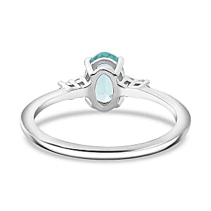 Lagoon Apatite and White Zircon 3.50 ctw Earrings, Ring (Size 8.) and Pendant in Rhodium Over Sterling Silver