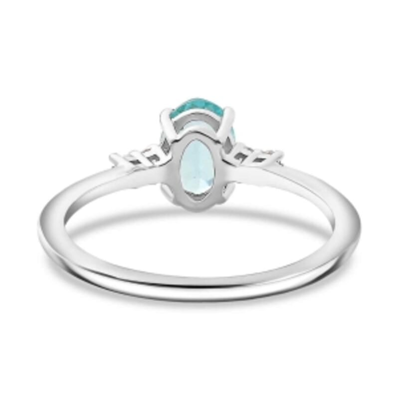 Lagoon Apatite and White Zircon 3.50 ctw Earrings, Ring (Size 8.) and Pendant in Rhodium Over Sterling Silver