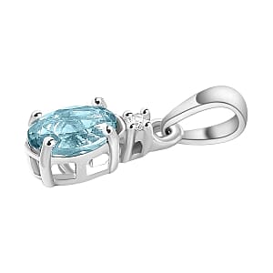 Lagoon Apatite and White Zircon 3.50 ctw Earrings, Ring (Size 8.) and Pendant in Rhodium Over Sterling Silver