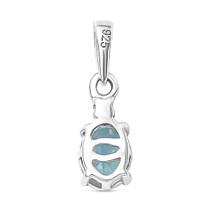 Lagoon Apatite and White Zircon 3.50 ctw Earrings, Ring (Size 8.) and Pendant in Rhodium Over Sterling Silver
