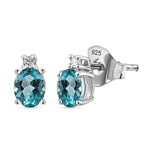 Lagoon Apatite and White Zircon 3.50 ctw Earrings, Ring (Size 8.) and Pendant in Rhodium Over Sterling Silver