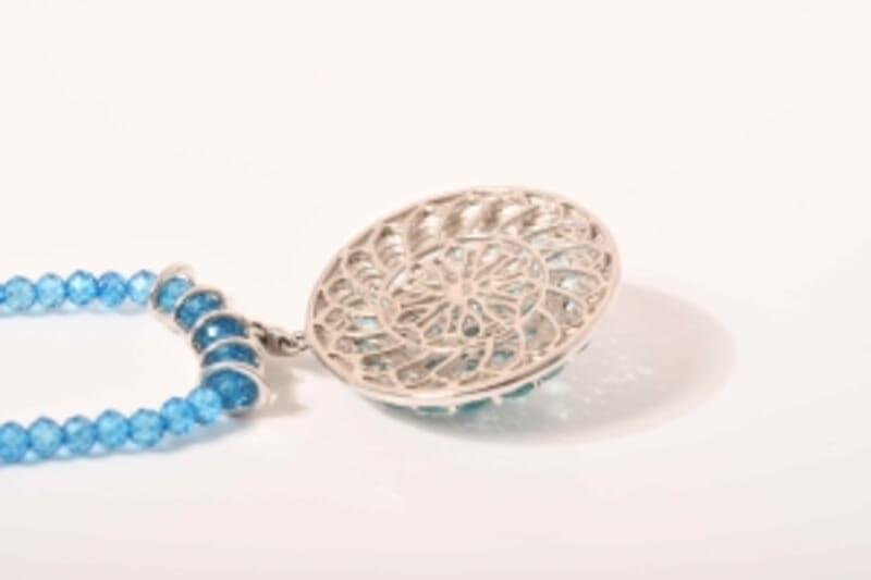 AA Lagoon Apatite and White Zircon 75.75 ctw Pendant Necklace in Rhodium Over Sterling Silver 18 Inches