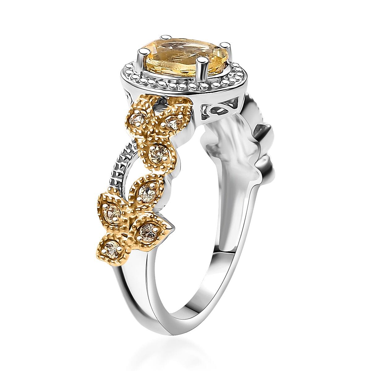 Brazilian Heliodor and Yellow Sapphire 2.00 ctw Scarlet Bloom Earrings, Ring (Size 7.0), Pendant in Rhodium Over Sterling Silver with Stainless Steel Necklace 20 Inches