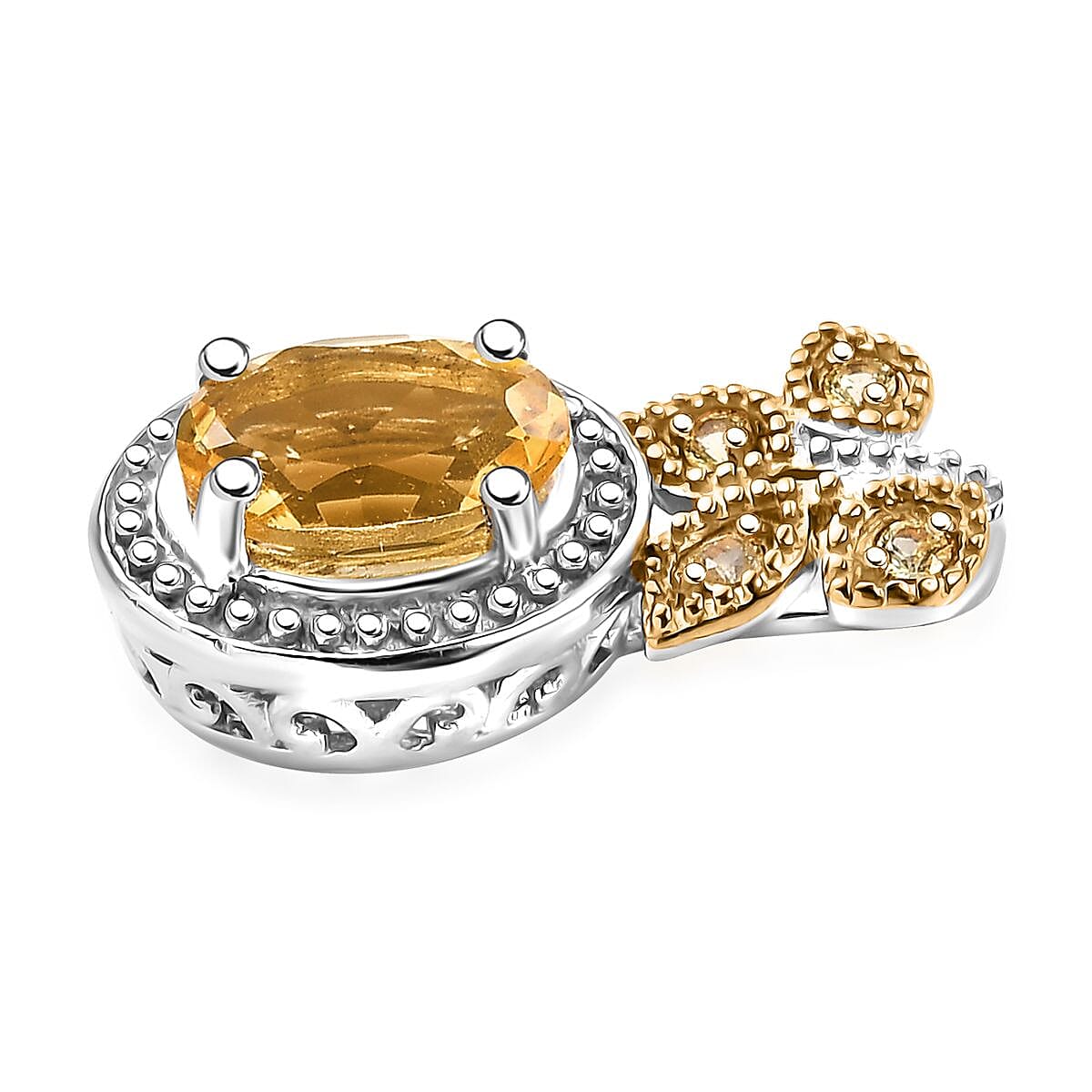 Brazilian Heliodor and Yellow Sapphire 2.00 ctw Scarlet Bloom Earrings, Ring (Size 7.0), Pendant in Rhodium Over Sterling Silver with Stainless Steel Necklace 20 Inches