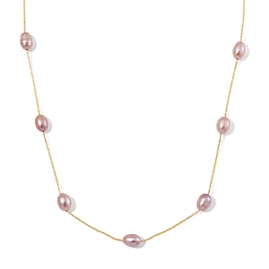 Multi Color Freshwater Pearl Station Necklace and Dangle Earrings in 14K Yellow Gold Over Sterling Silver 20 Inches