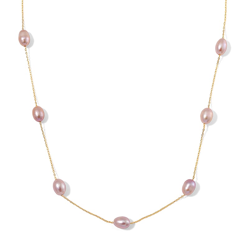 Multi Color Freshwater Pearl Station Necklace and Dangle Earrings in 14K Yellow Gold Over Sterling Silver 20 Inches
