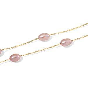 Multi Color Freshwater Pearl Station Necklace and Dangle Earrings in 14K Yellow Gold Over Sterling Silver 20 Inches