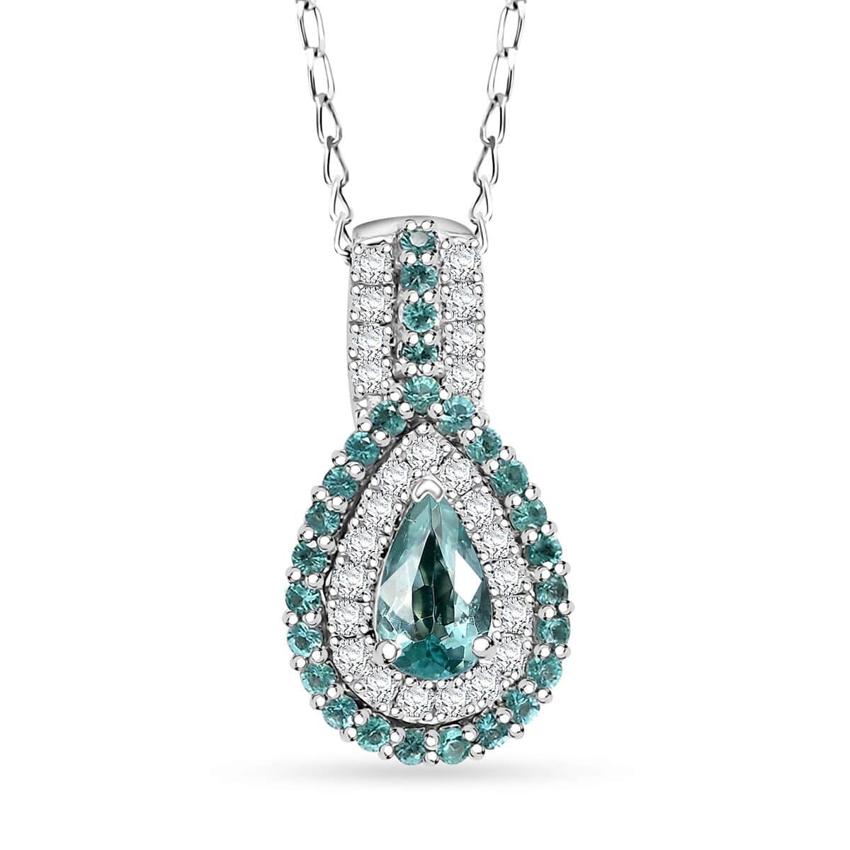 Rhapsody AAAA Paraiba Tourmaline and E-F VS Diamond 1.28 ctw Pendant Necklace in 950 Platinum 4.01 Grams 18 Inches image number 0