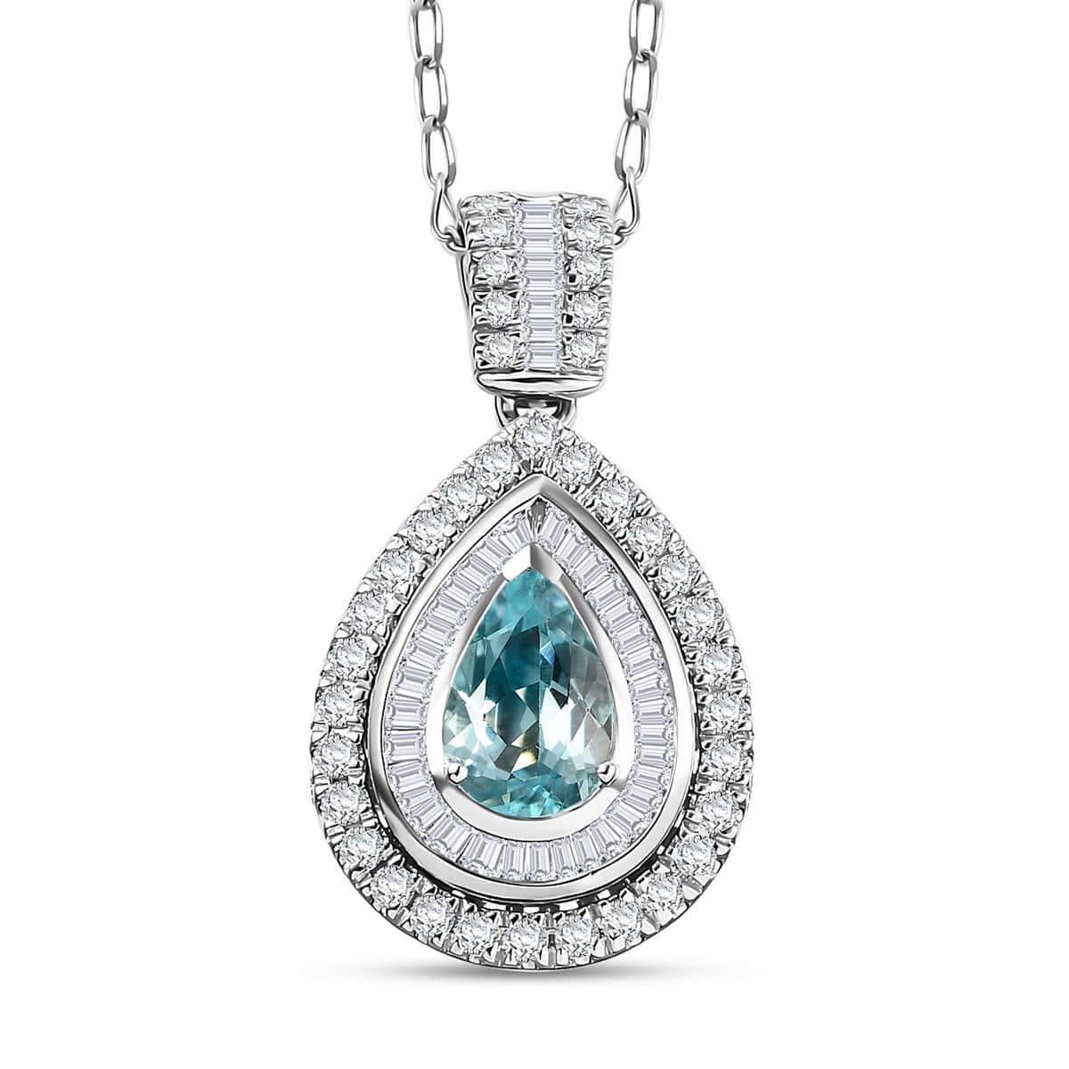 Rhapsody AAAA Paraiba Tourmaline and E-F VS Diamond 1.64 ctw Pendant Necklace in 950 Platinum 5.01 Grams 18 Inches image number 0