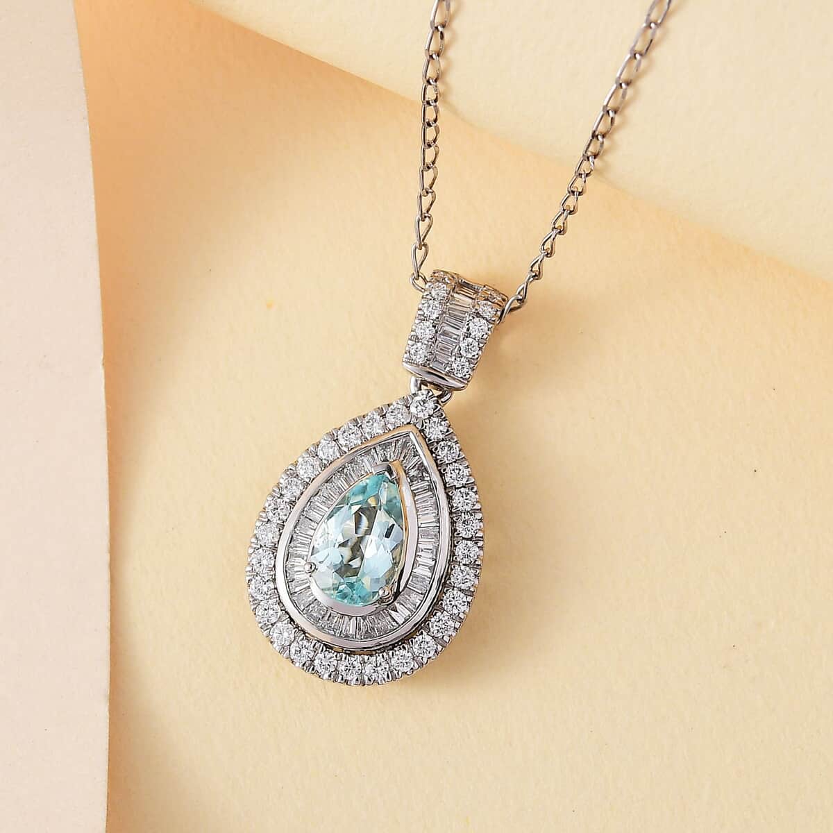 Rhapsody AAAA Paraiba Tourmaline and E-F VS Diamond 1.64 ctw Pendant Necklace in 950 Platinum 5.01 Grams 18 Inches image number 1