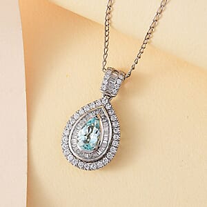 Rhapsody AAAA Paraiba Tourmaline and E-F VS Diamond 1.64 ctw Pendant Necklace in 950 Platinum 5.01 Grams 18 Inches