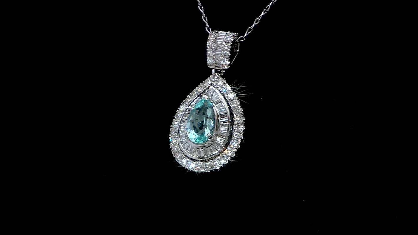 Rhapsody AAAA Paraiba Tourmaline and E-F VS Diamond 1.64 ctw Pendant Necklace in 950 Platinum 5.01 Grams 18 Inches