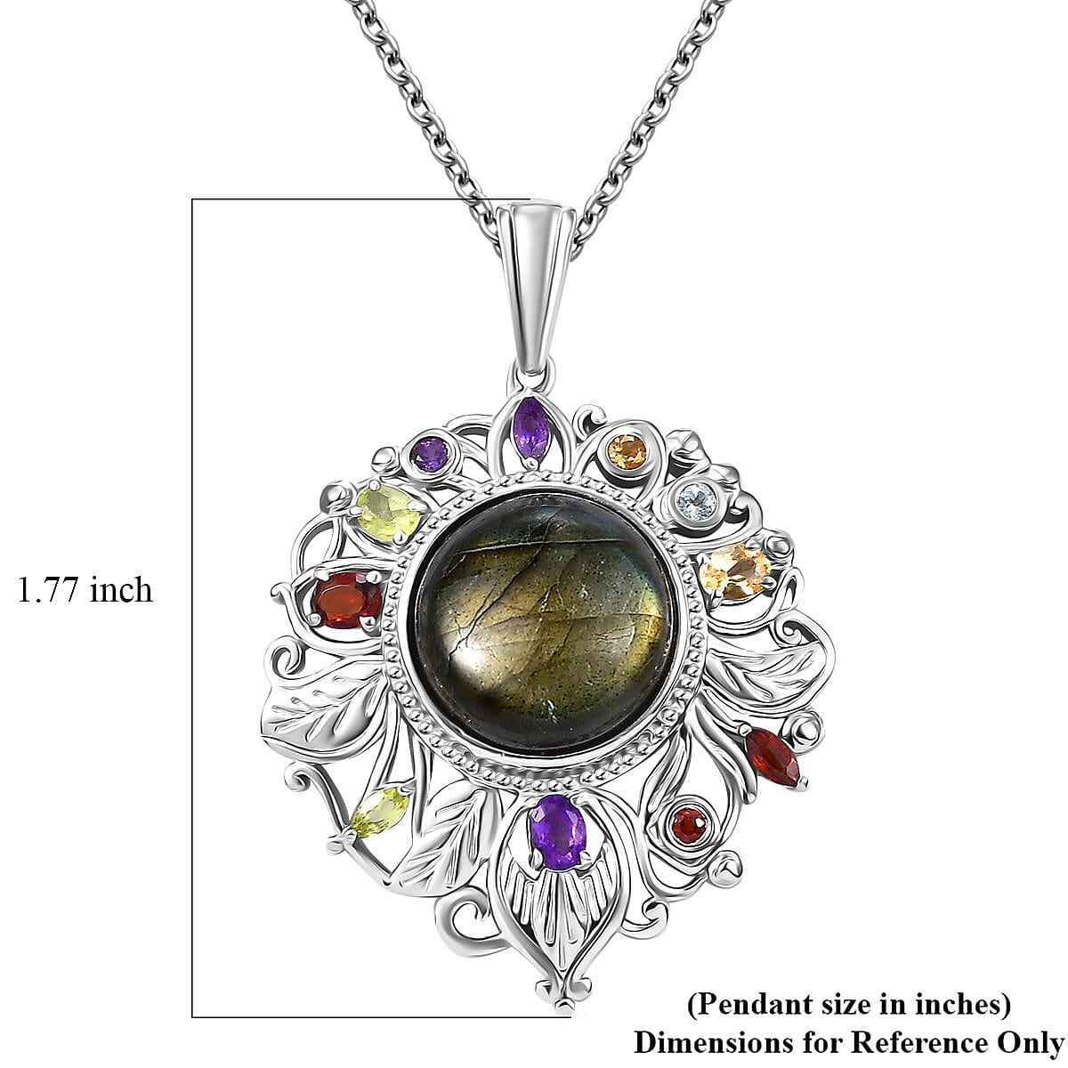 Karis Malagasy Labradorite and Multi Gemstone 12.20 ctw Pendant in Platinum Bond with Stainless Steel Necklace 20 Inches