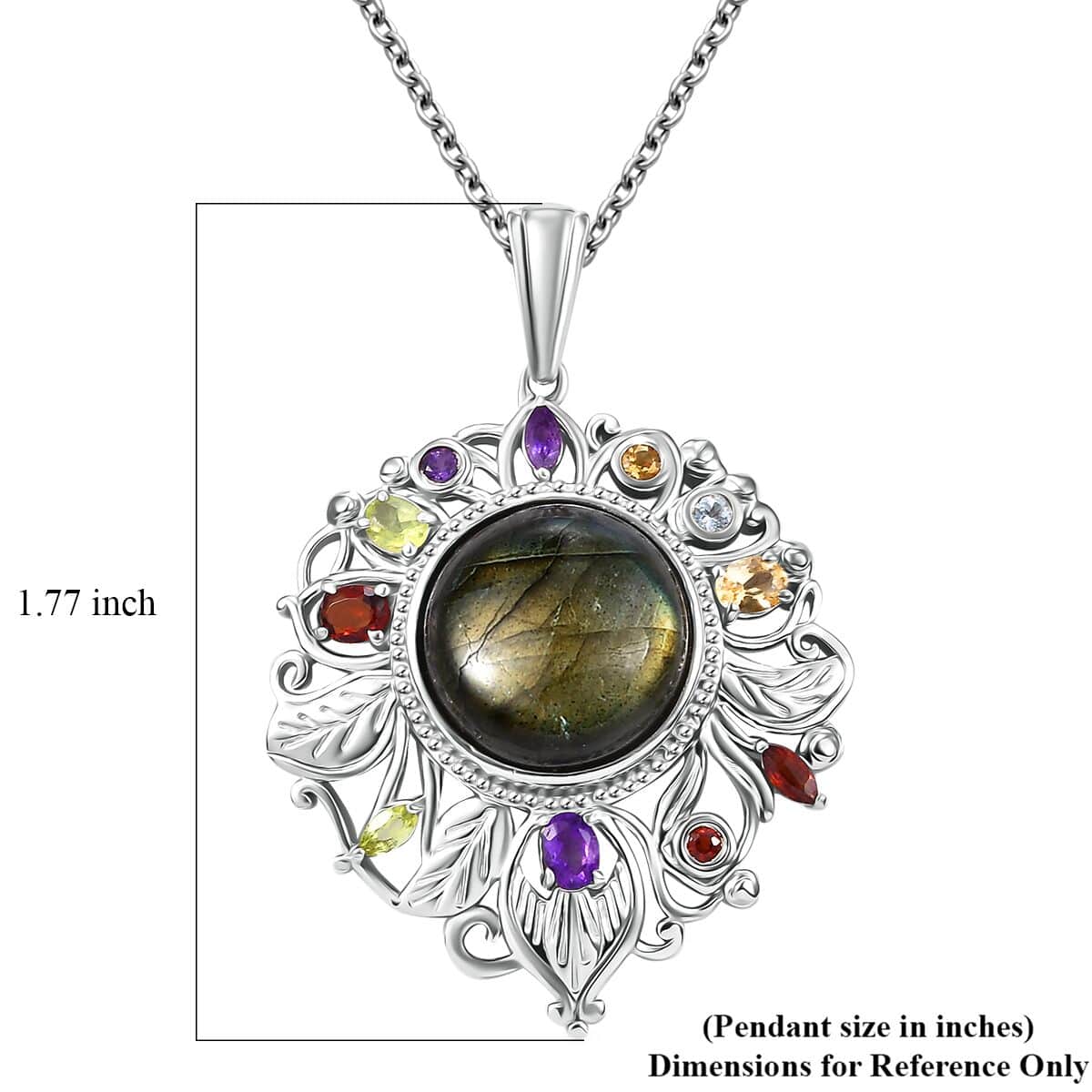 Karis Malagasy Labradorite and Multi Gemstone 12.20 ctw Pendant in Platinum Bond with Stainless Steel Necklace 20 Inches image number 5