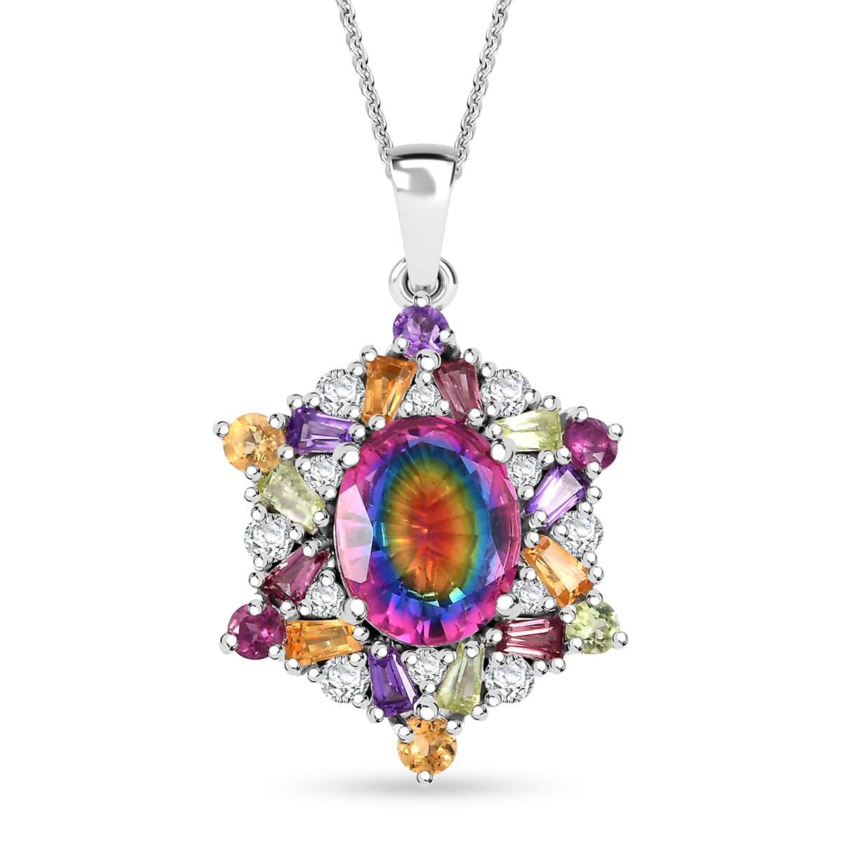 Nebula Quartz Doublet and Multi Gemstone 3.85 ctw Star Pendant Necklace in Rhodium Over Sterling Silver 20 Inches image number 0