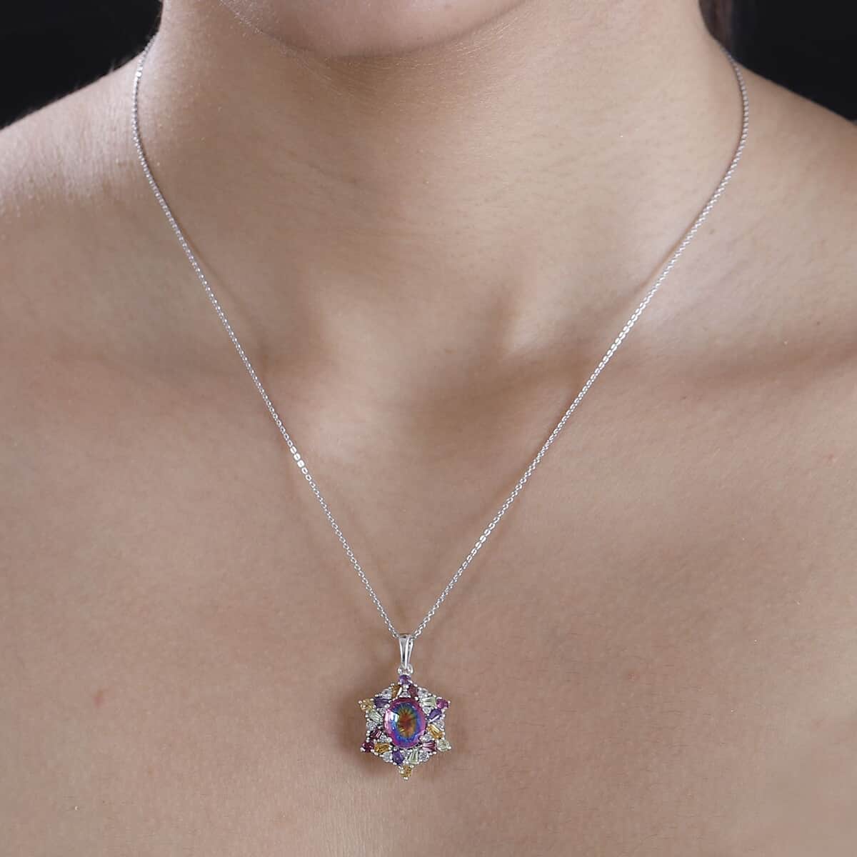 Nebula Quartz Doublet and Multi Gemstone 3.85 ctw Star Pendant Necklace in Rhodium Over Sterling Silver 20 Inches image number 2