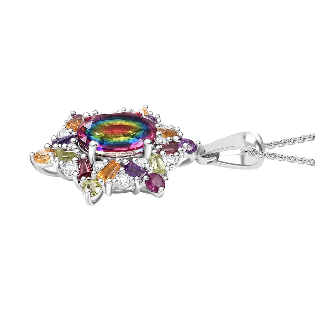 Nebula Quartz Doublet and Multi Gemstone 3.85 ctw Star Pendant Necklace in Rhodium Over Sterling Silver 20 Inches image number 3