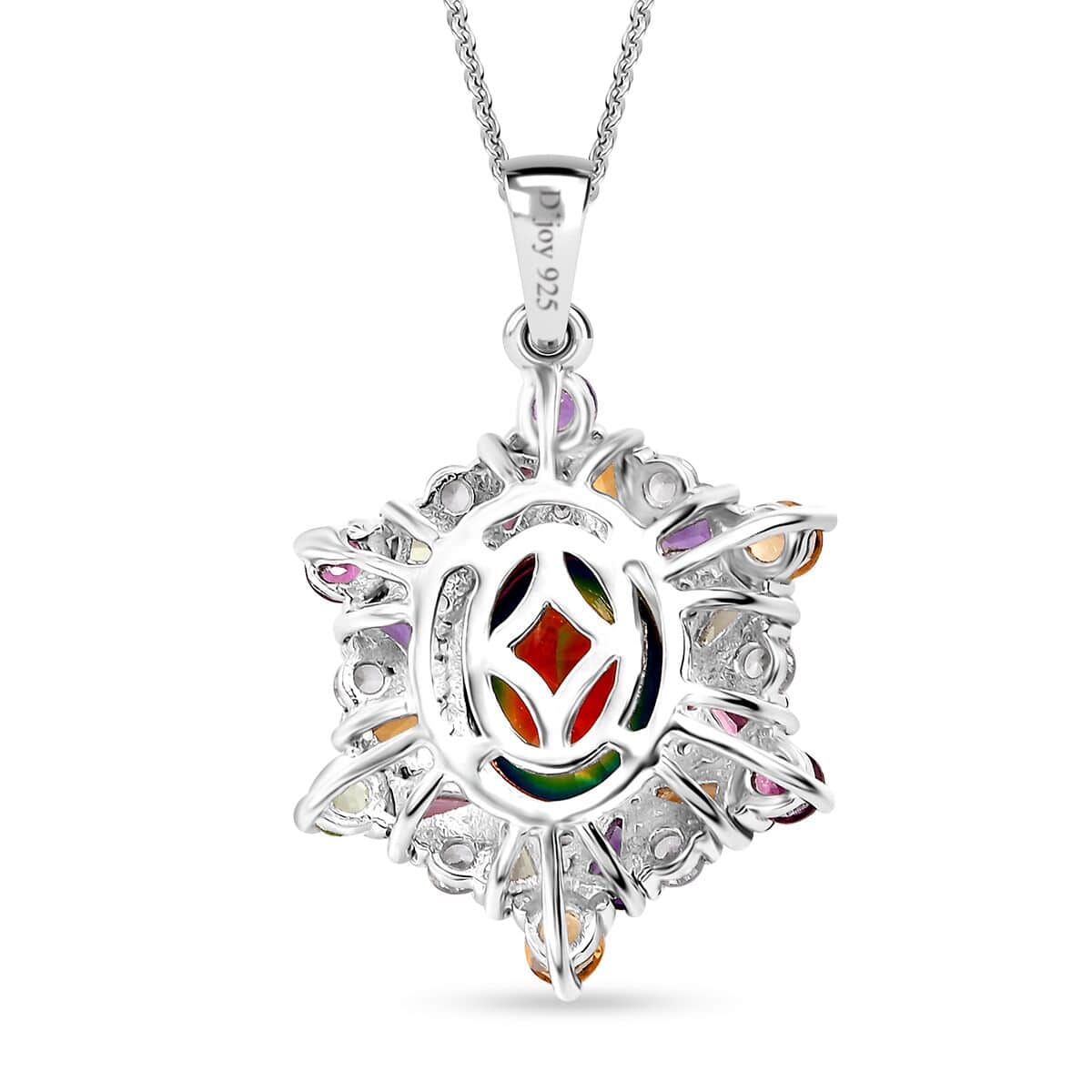 Nebula Quartz Doublet and Multi Gemstone 3.85 ctw Star Pendant Necklace in Rhodium Over Sterling Silver 20 Inches image number 4