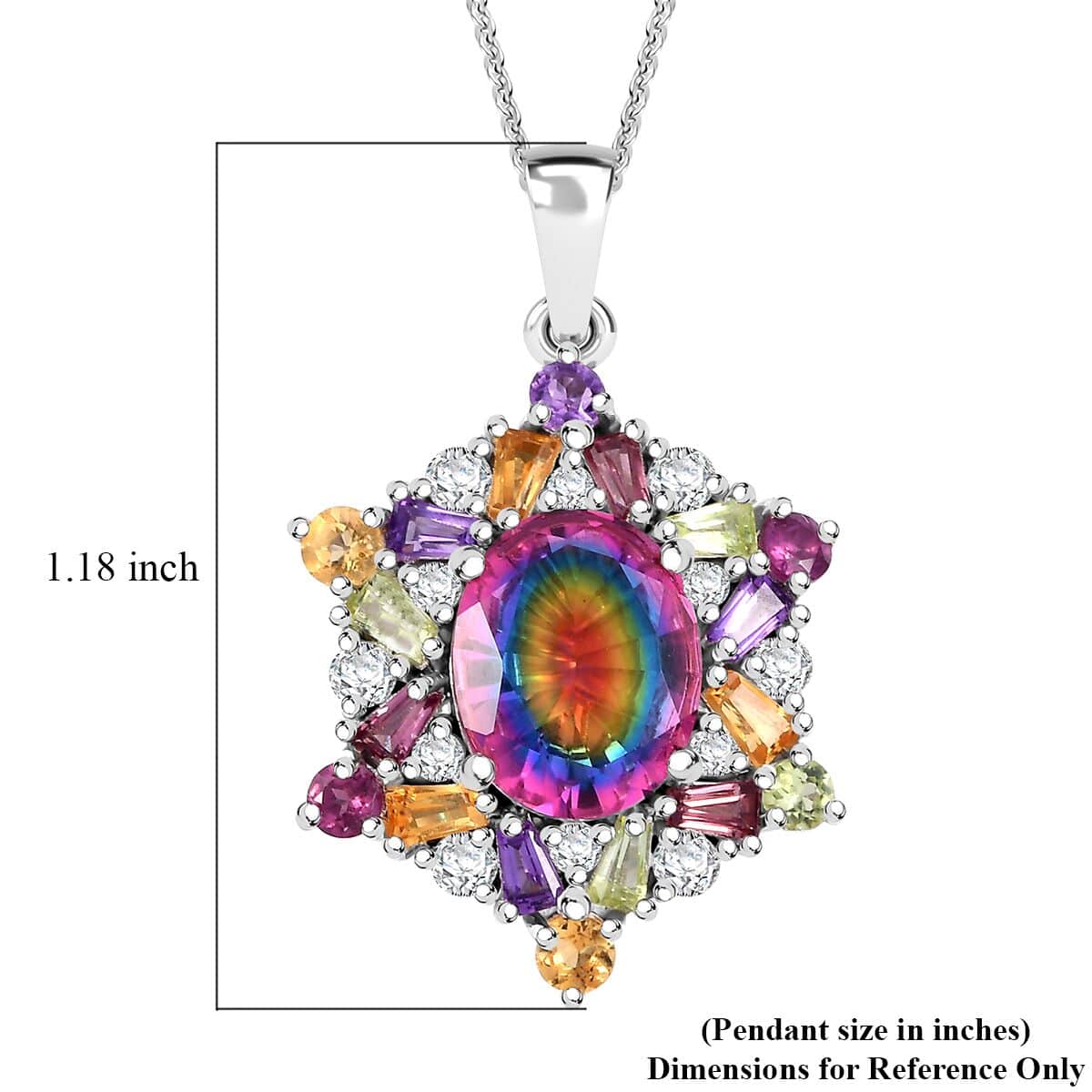 Nebula Quartz Doublet and Multi Gemstone 3.85 ctw Star Pendant Necklace in Rhodium Over Sterling Silver 20 Inches image number 6