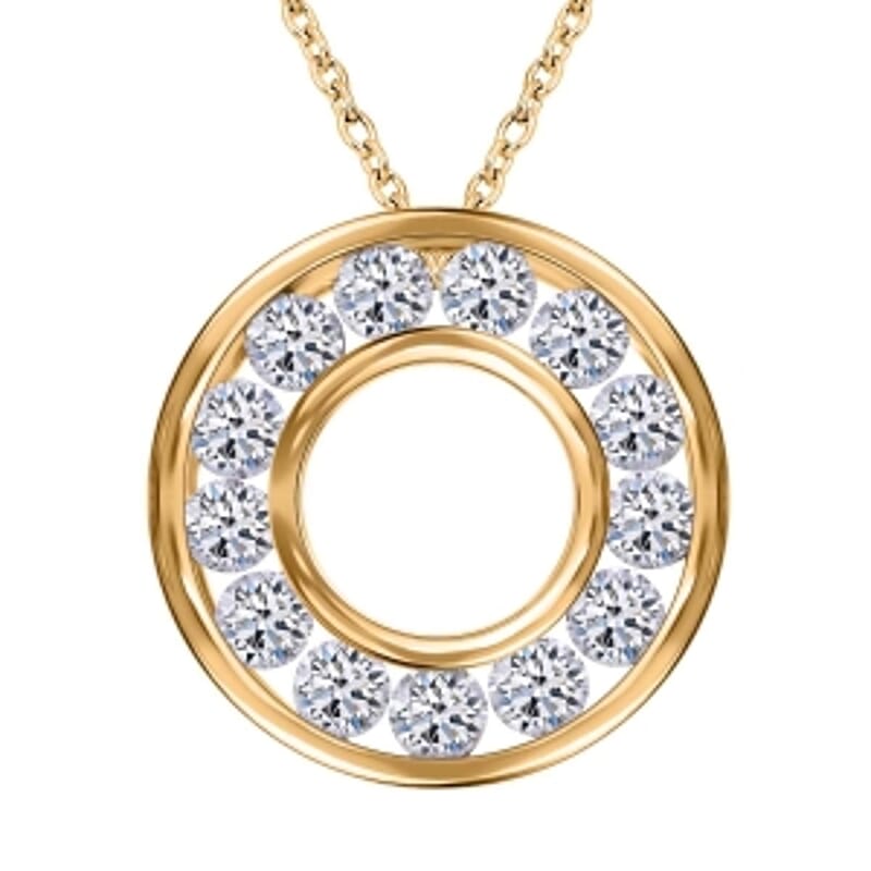 Luxuriant Lab Grown Diamond 1.00 ctw Circle Pendant Necklace in Vermeil Yellow Gold Over Sterling Silver (20 Inches)