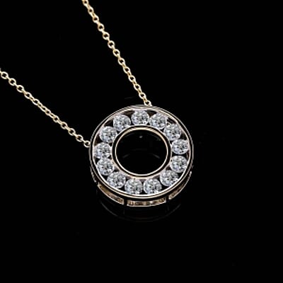 Luxuriant Lab Grown Diamond 1.00 ctw Circle Pendant Necklace in Vermeil Yellow Gold Over Sterling Silver (20 Inches)