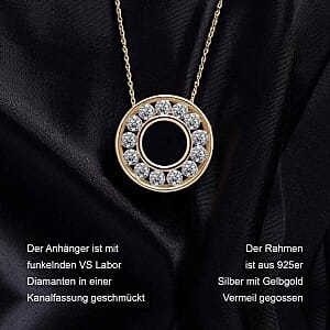 Luxuriant Lab Grown Diamond 1.00 ctw Circle Pendant Necklace in Vermeil Yellow Gold Over Sterling Silver (20 Inches)