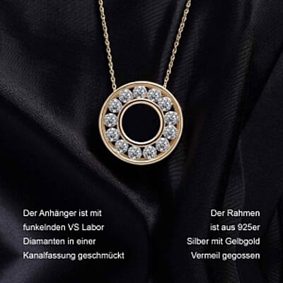 Luxuriant Lab Grown Diamond 1.00 ctw Circle Pendant Necklace in Vermeil Yellow Gold Over Sterling Silver (20 Inches)