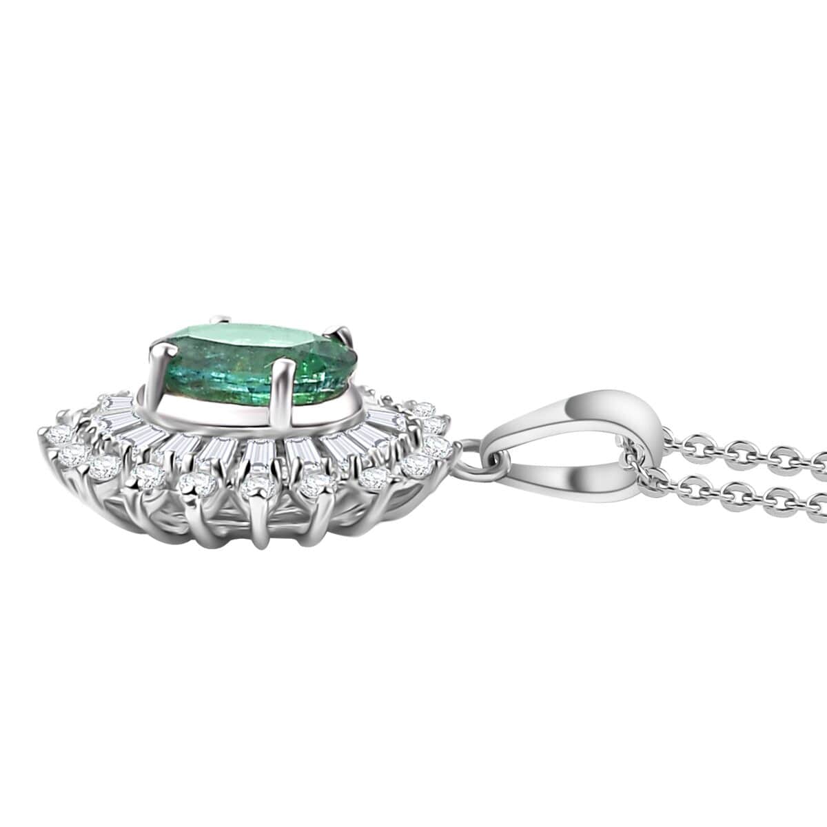 Premium Kagem Zambian Emerald and Moissanite 1.75 ctw Starburst Halo Pendant Necklace in Rhodium Over Sterling Silver 20 Inches image number 3