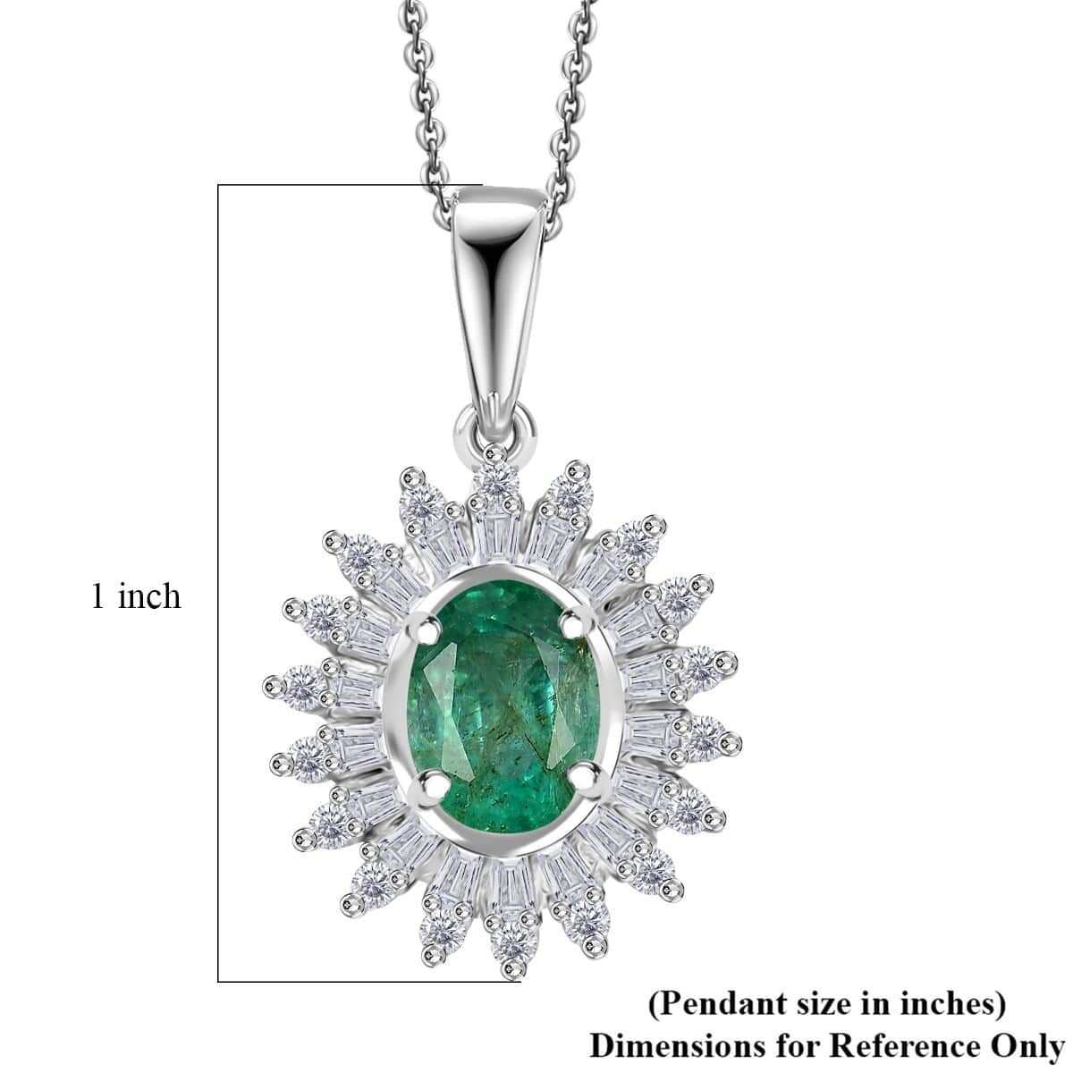 Premium Kagem Zambian Emerald and Moissanite 1.75 ctw Starburst Halo Pendant Necklace in Rhodium Over Sterling Silver 20 Inches image number 5