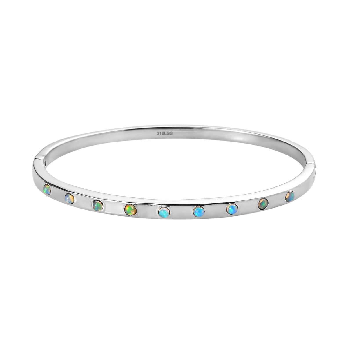 Ethiopian Welo Opal 1.90 ctw Band Ring (Size 5.0), Earrings and Bangle Bracelet (7.25 In) in Stainless Steel image number 3