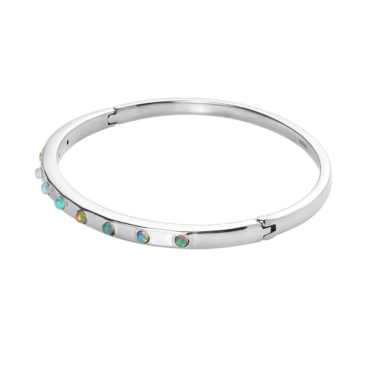 Ethiopian Welo Opal 1.90 ctw Band Ring (Size 5.0), Earrings and Bangle Bracelet (7.25 In) in Stainless Steel image number 4