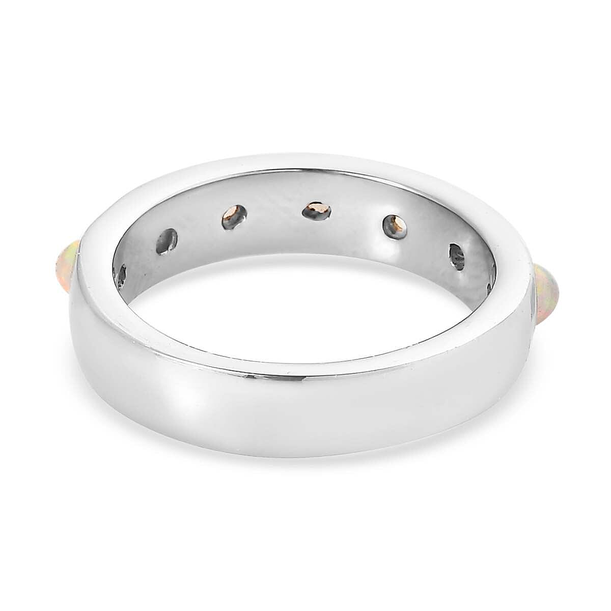 Ethiopian Welo Opal 1.90 ctw Band Ring (Size 5.0), Earrings and Bangle Bracelet (7.25 In) in Stainless Steel