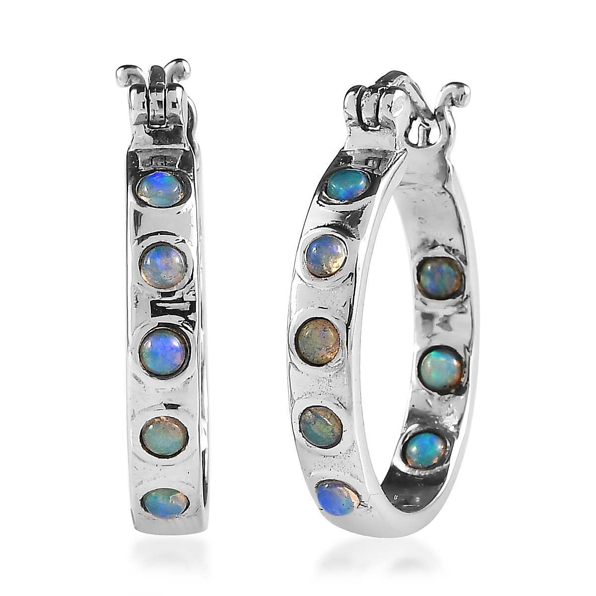 Ethiopian Welo Opal 1.90 ctw Band Ring (Size 5.0), Earrings and Bangle Bracelet (7.25 In) in Stainless Steel