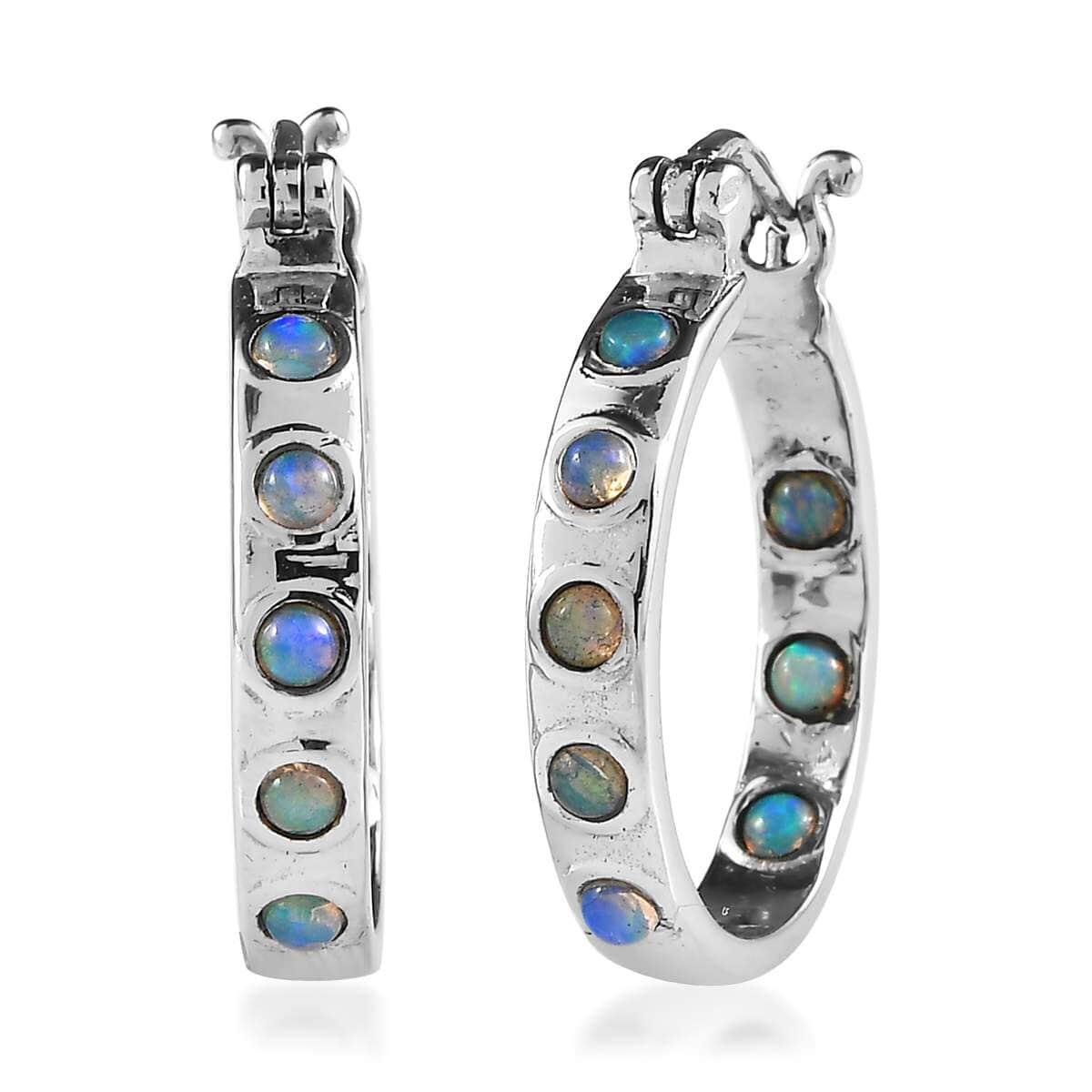 Ethiopian Welo Opal 1.90 ctw Band Ring (Size 5.0), Earrings and Bangle Bracelet (7.25 In) in Stainless Steel image number 9