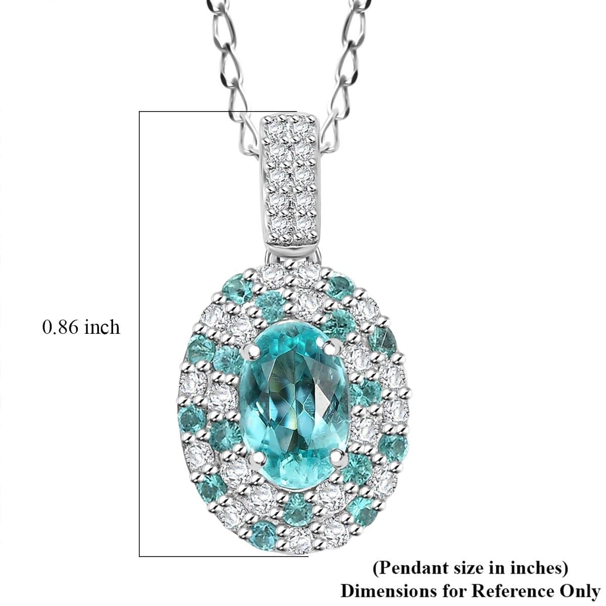 Certified & Appraised Rhapsody AAAA Paraiba Tourmaline and E-F VS Diamond 1.37 ctw Pendant Necklace in 950 Platinum 18 Inches image number 5