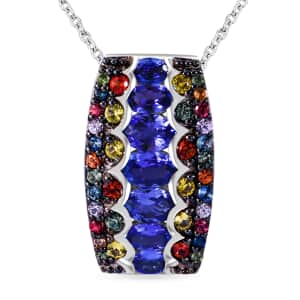 Tanzanite and Multi Sapphire 3.30 ctw Prismatic Glory Pendant Necklace in Rhodium Over Sterling Silver 20 Inches