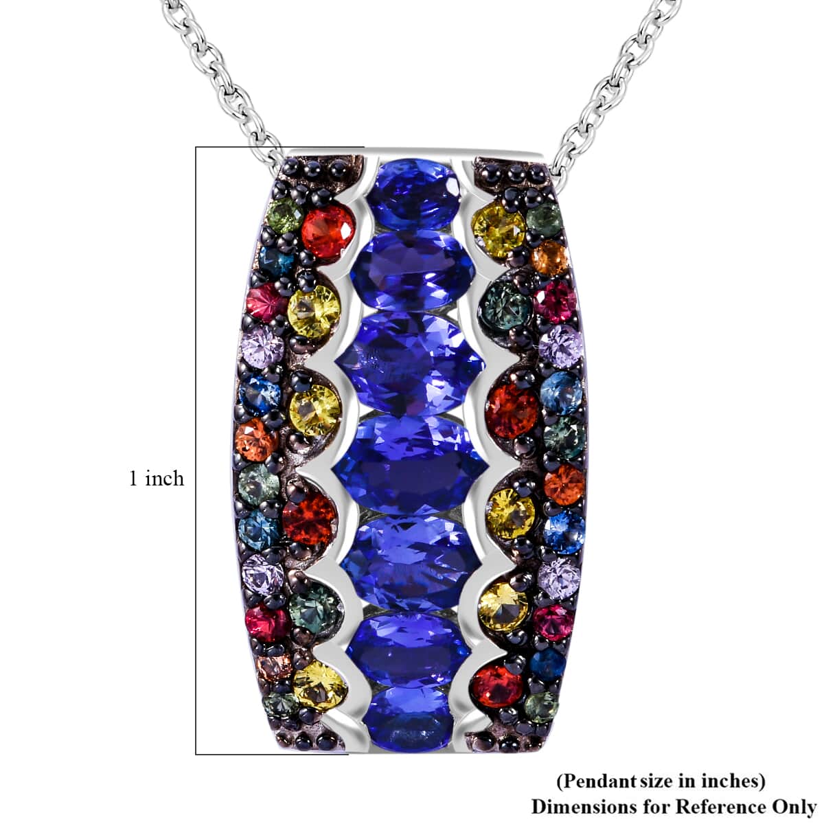 Tanzanite and Multi Sapphire 3.30 ctw Prismatic Glory Pendant Necklace in Rhodium Over Sterling Silver 20 Inches image number 5