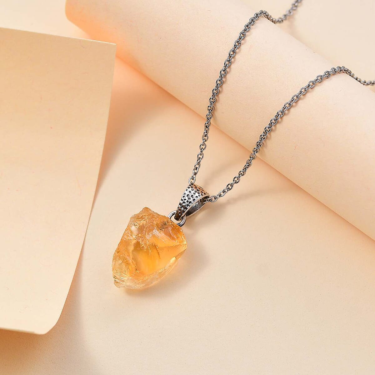 Artisan Crafted Rough Cut Brazilian Citrine 19.75 ctw Solitaire Pendant in Sterling Silver with Stainless Steel Necklace 20 Inches image number 1