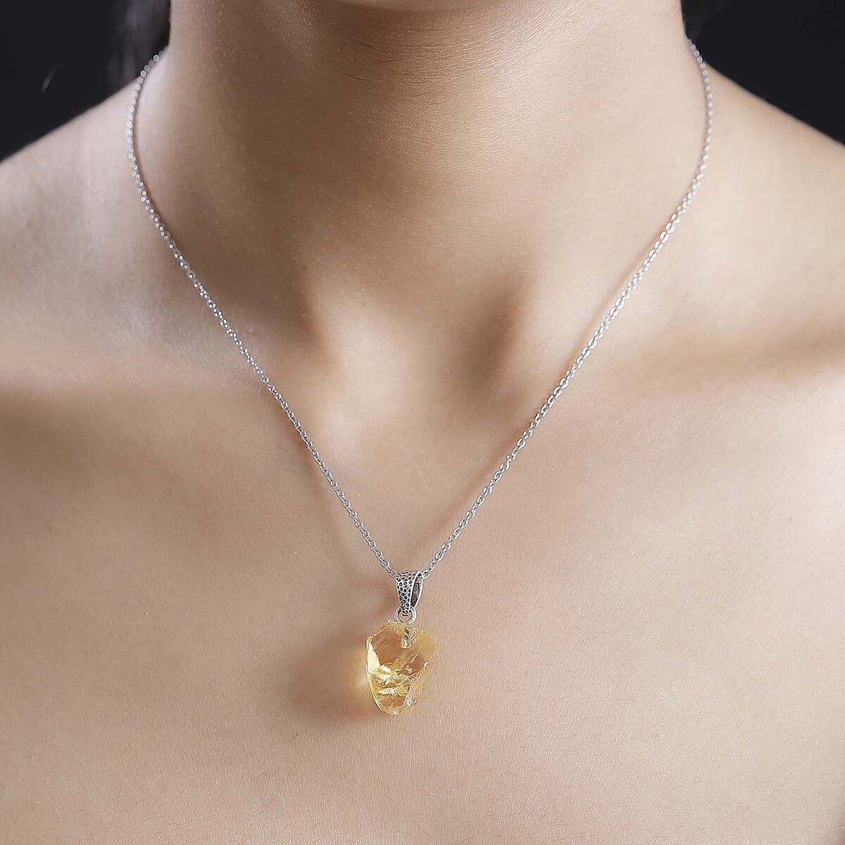 Artisan Crafted Rough Cut Brazilian Citrine 19.75 ctw Solitaire Pendant in Sterling Silver with Stainless Steel Necklace 20 Inches image number 2