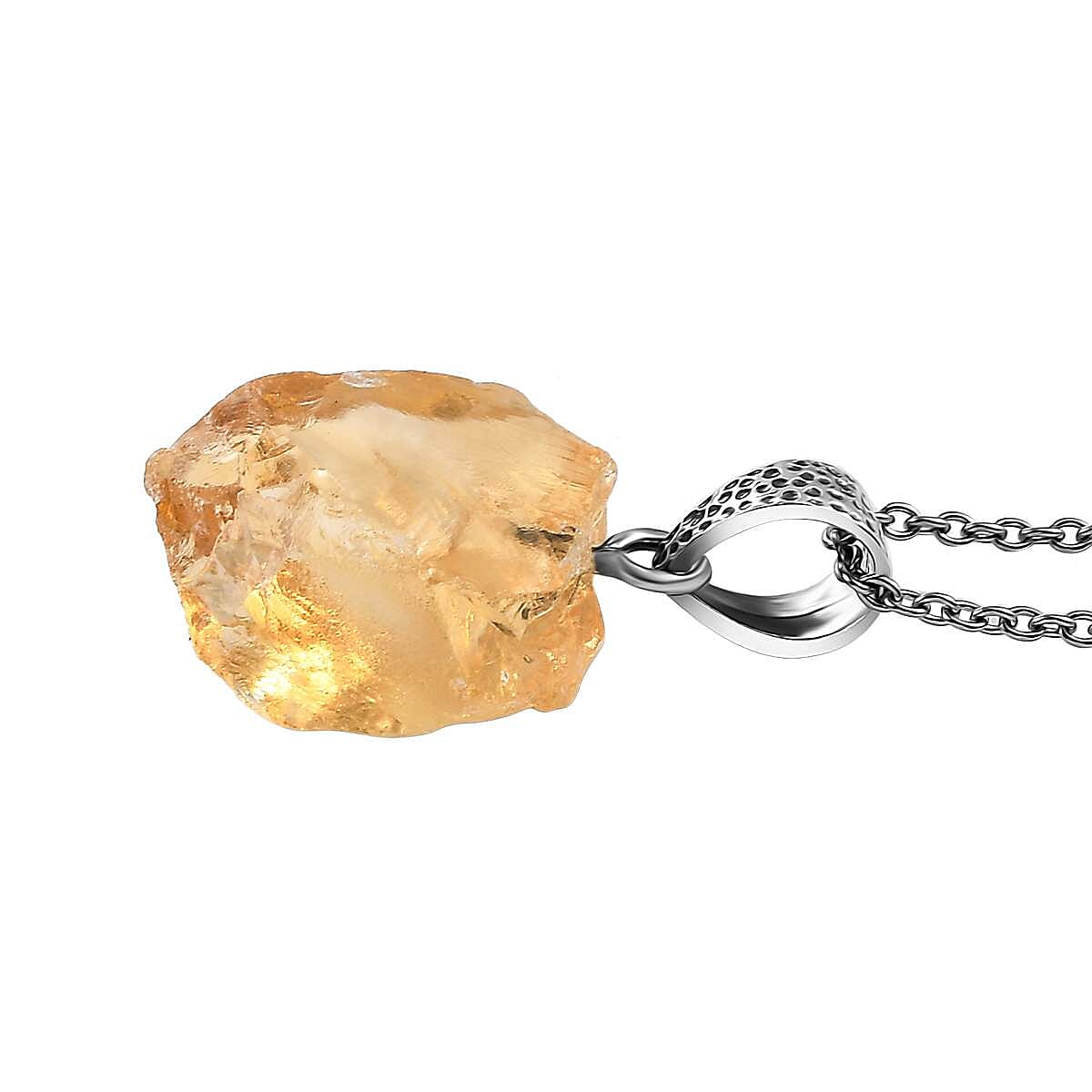 Artisan Crafted Rough Cut Brazilian Citrine 19.75 ctw Solitaire Pendant in Sterling Silver with Stainless Steel Necklace 20 Inches image number 3