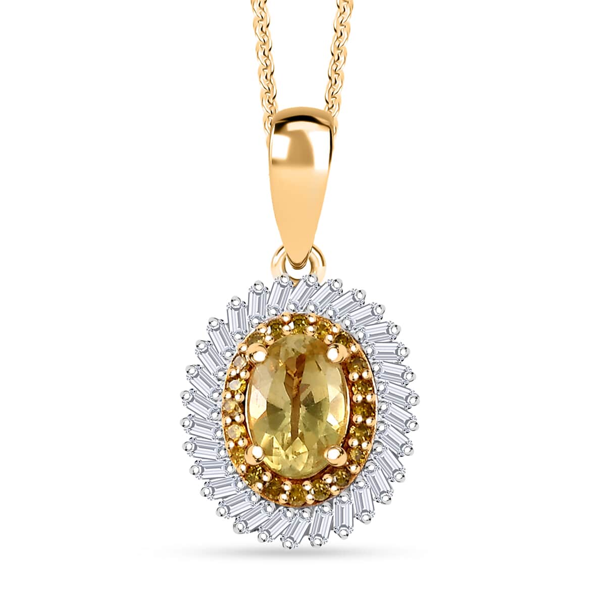 Premium Madagascar Yellow Apatite, White and Yellow Diamond 1.10 ctw Spirit of the SeaPendant Necklace in 18K Vermeil Yellow Gold Over Sterling Silver 20 Inches image number 0