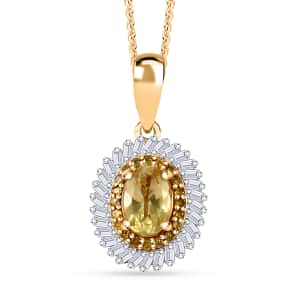 Premium Madagascar Yellow Apatite, White and Yellow Diamond 1.10 ctw Spirit of the SeaPendant Necklace in 18K Vermeil Yellow Gold Over Sterling Silver 20 Inches