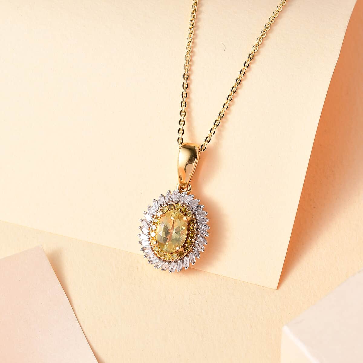 Premium Madagascar Yellow Apatite, White and Yellow Diamond 1.10 ctw Spirit of the SeaPendant Necklace in 18K Vermeil Yellow Gold Over Sterling Silver 20 Inches image number 1