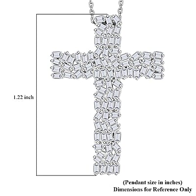 White Diamond 1.00 ctw Fire Crackle Cross Pendant Necklace in Rhodium Over Sterling Silver 20 Inches