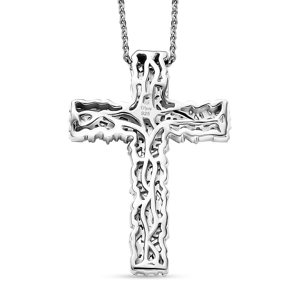 Blue Diamond 1.00 ctw Fire Crackle Cross Pendant Necklace in Rhodium Over Sterling Silver 20 Inches image number 4